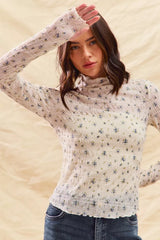 Trendsi SO ME Floral Print Textured Long Sleeve Knit Top -