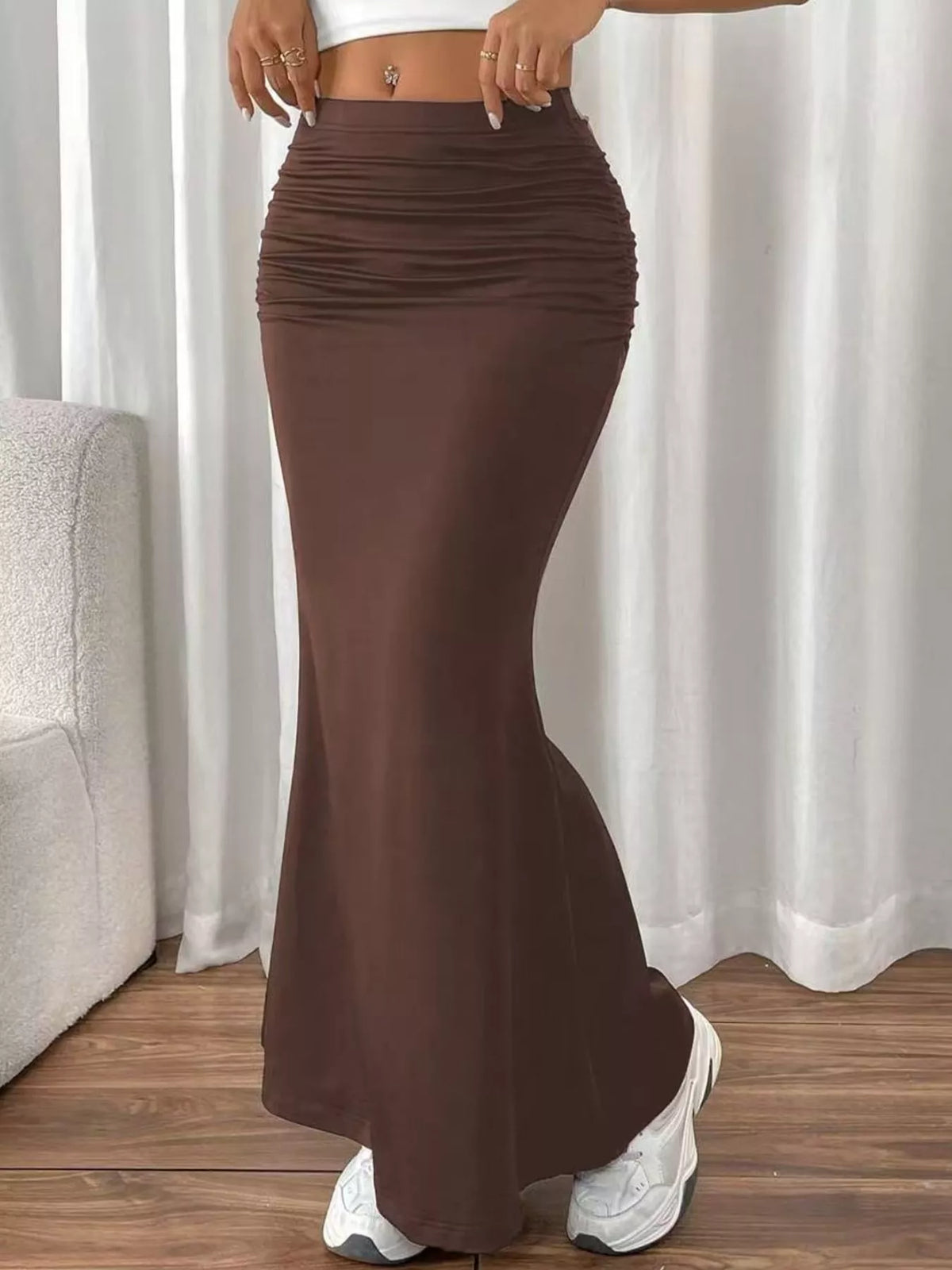 Ruched Maxi Skirt — side view