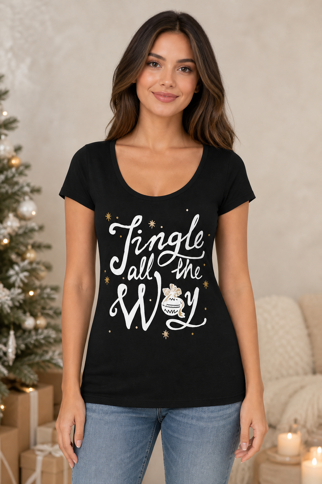 Niobe Clothing Jingle All The Way Christmas Holiday Graphic T-Shirt - T-Shirts holiday