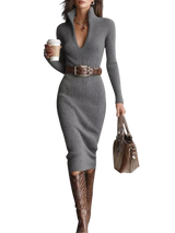 Trendsi Full Size Ribbed Knit Turtleneck Sweater Dress Plus Size - Dresses