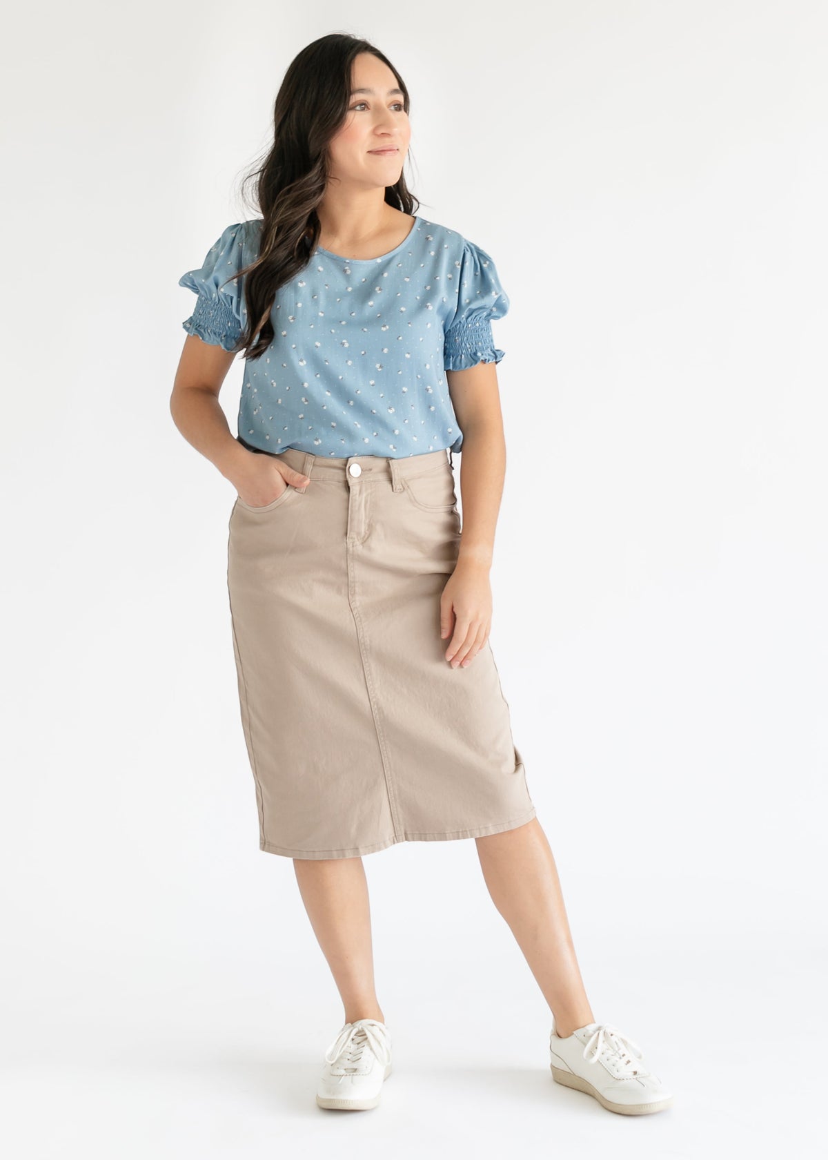 Remi Simply Taupe Denim Midi Skirt