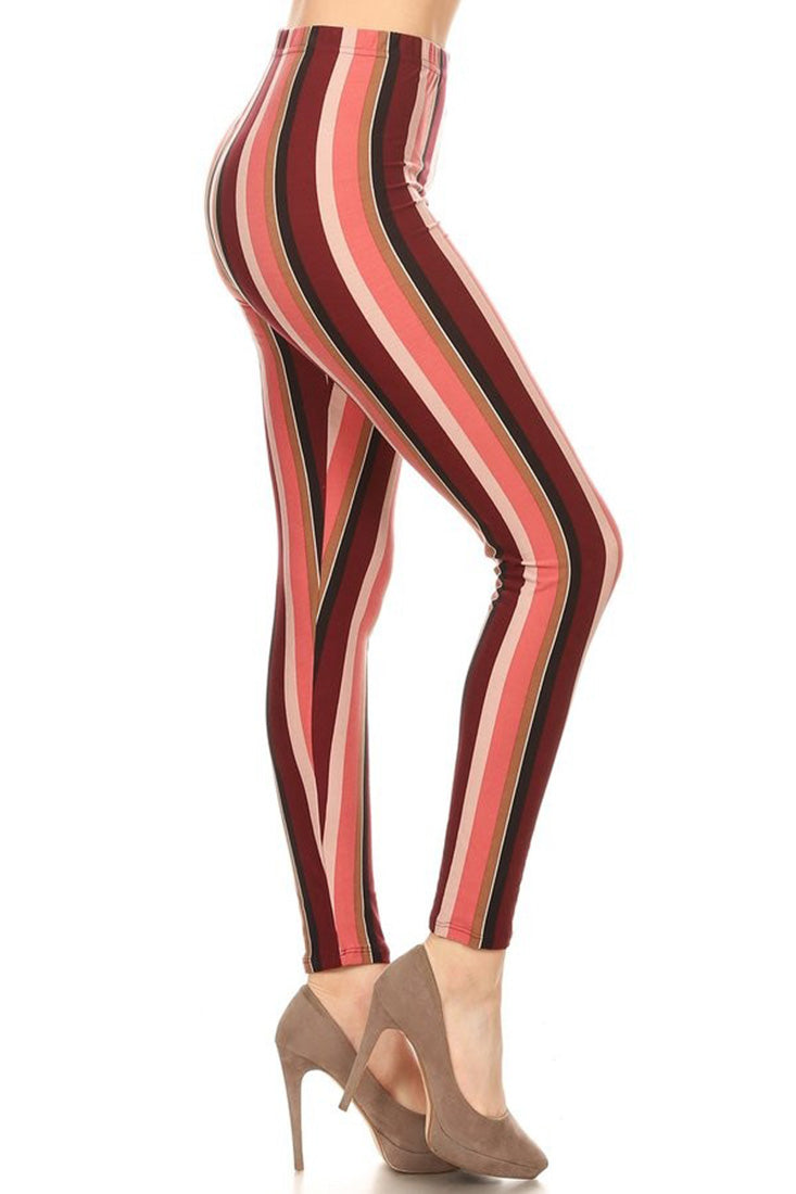 Niobe Clothing Burgundy Stripes Design Leggings - Leggings p_leggings