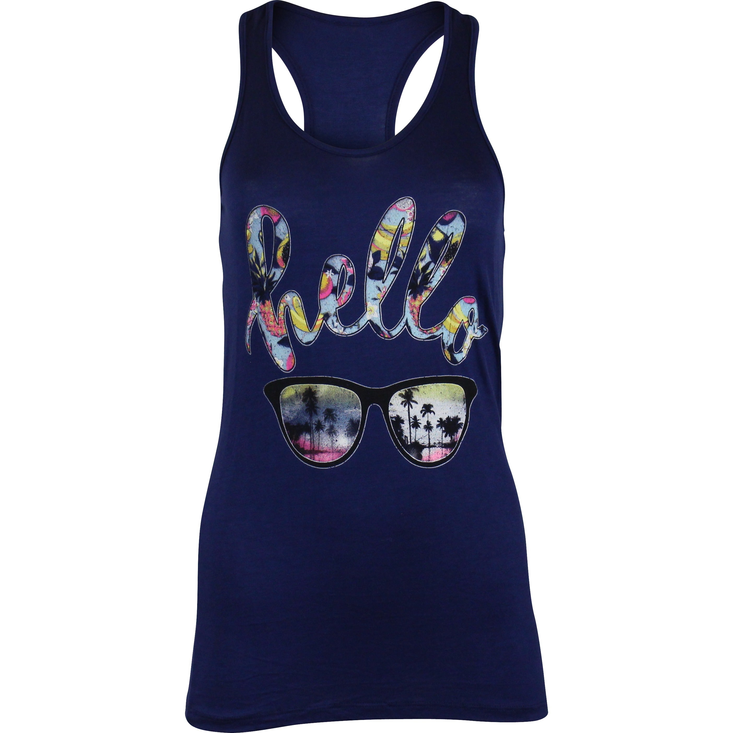 Niobe Clothing Hello Racerback Tank Top in Navy - Tank Tops g_tanktops