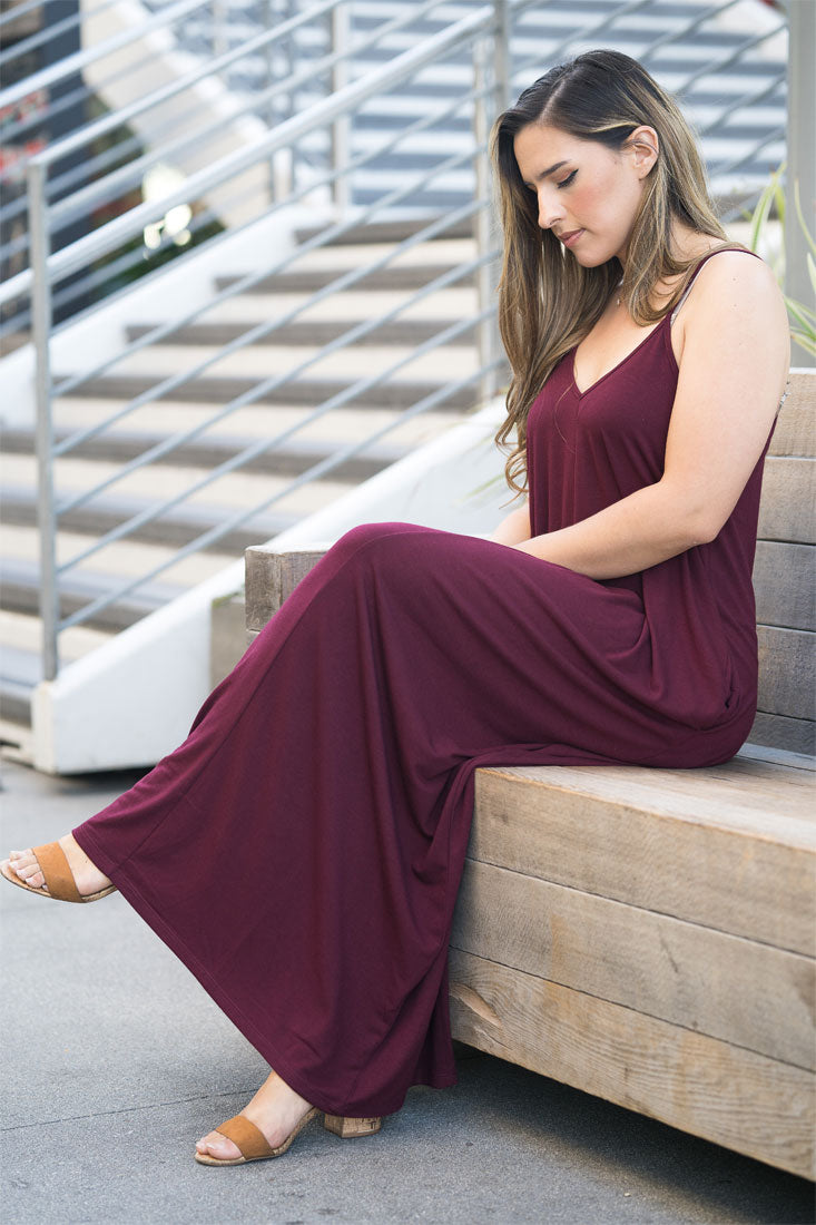 Zenana V-Neck Cami Spaghetti Strap Maxi Dress - Dresses sb_dresses
