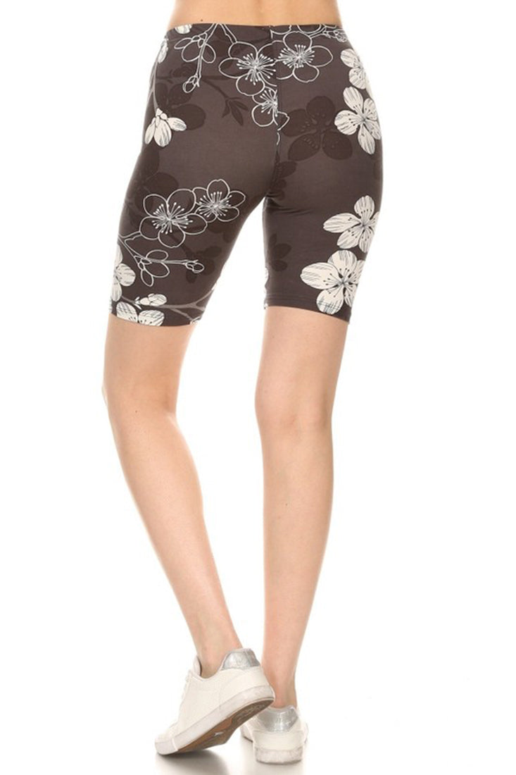 Grey Floral Biker Shorts