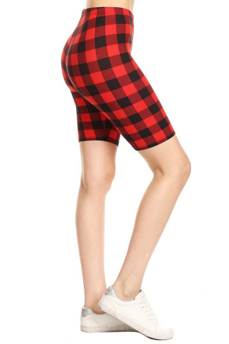 Gingham Red Plaid Biker Shorts leggings- Niobe Clothing