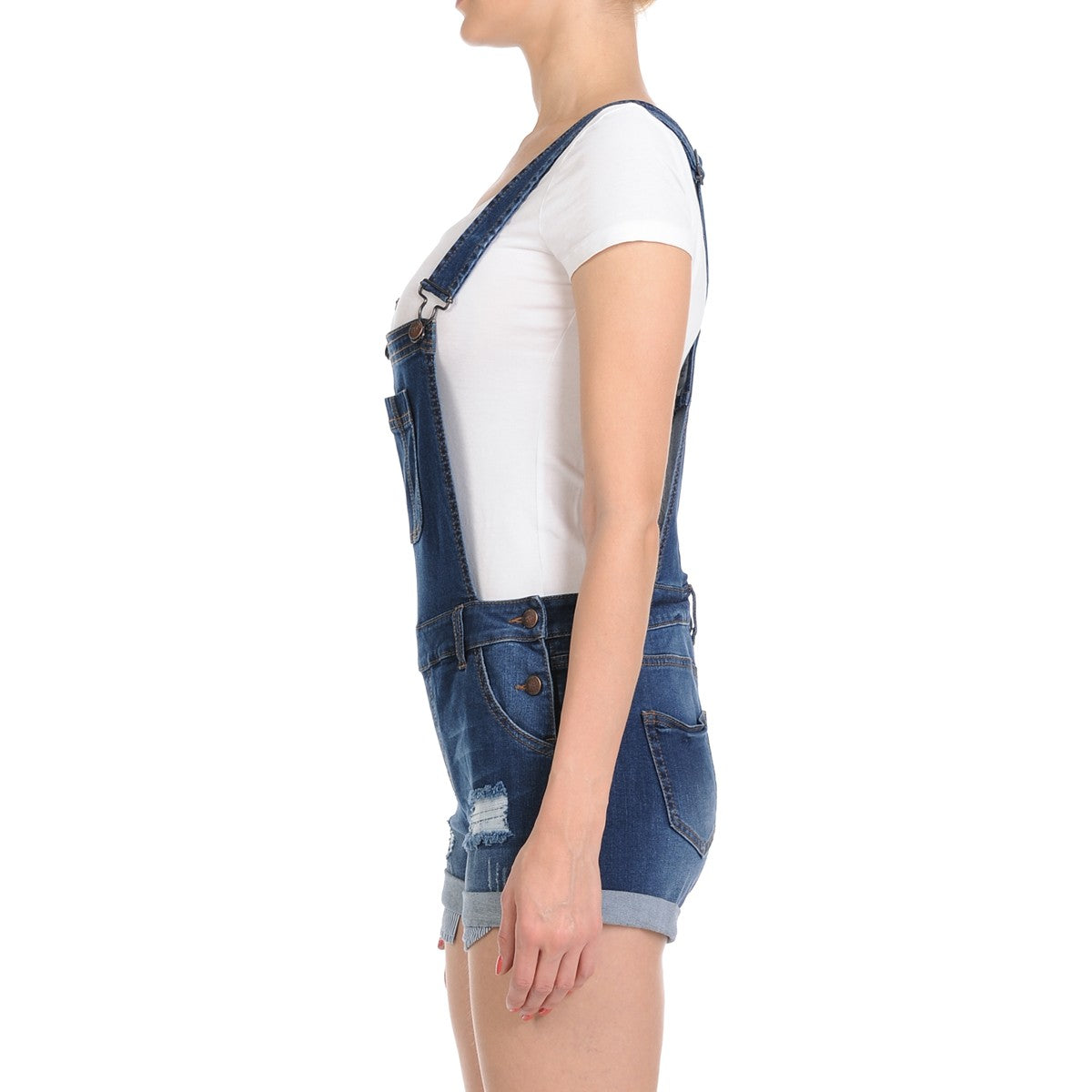 Wax Distressed Denim Shortalls - One-Pieces f_dresses