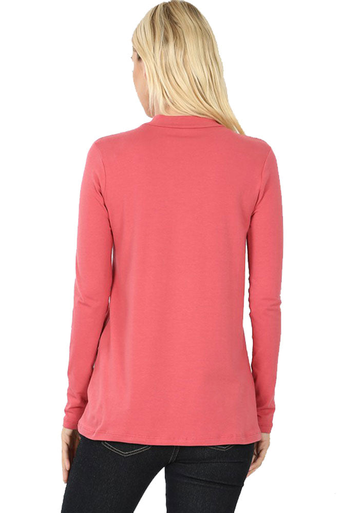 Zenana Cotton Long Sleeve Mock Neck - Shirts sb_tops