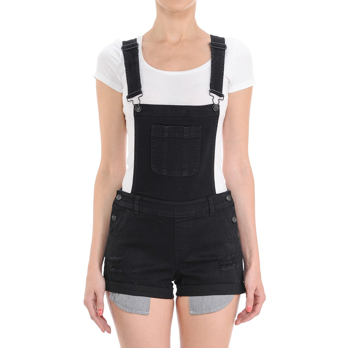 Wax Distressed Denim Shortalls - One-Pieces f_dresses