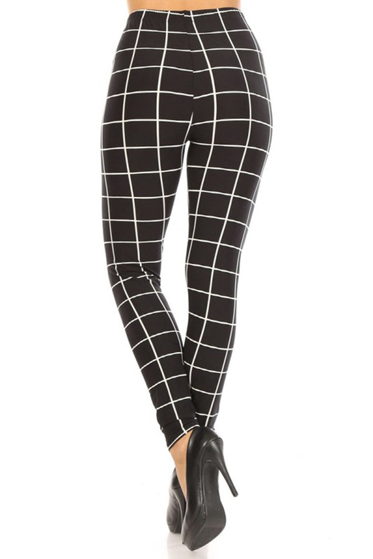 Niobe Clothing Black White Windowpane Check Leggings - Leggings p_leggings