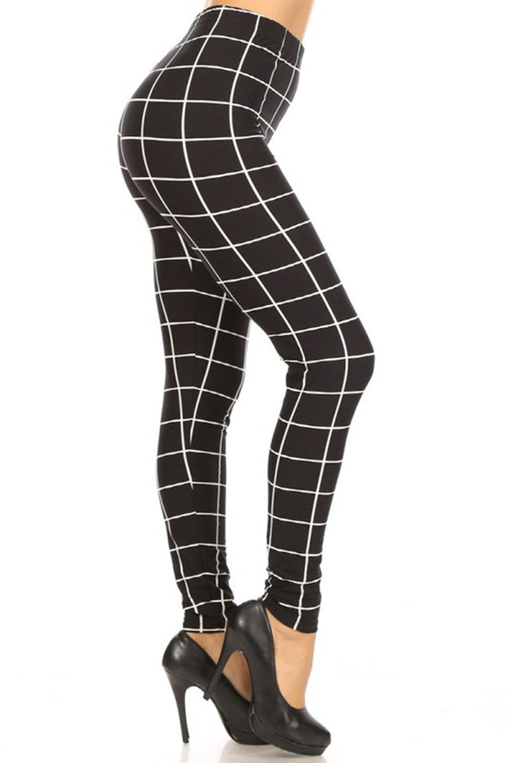 Niobe Clothing Black White Windowpane Check Leggings - Leggings p_leggings