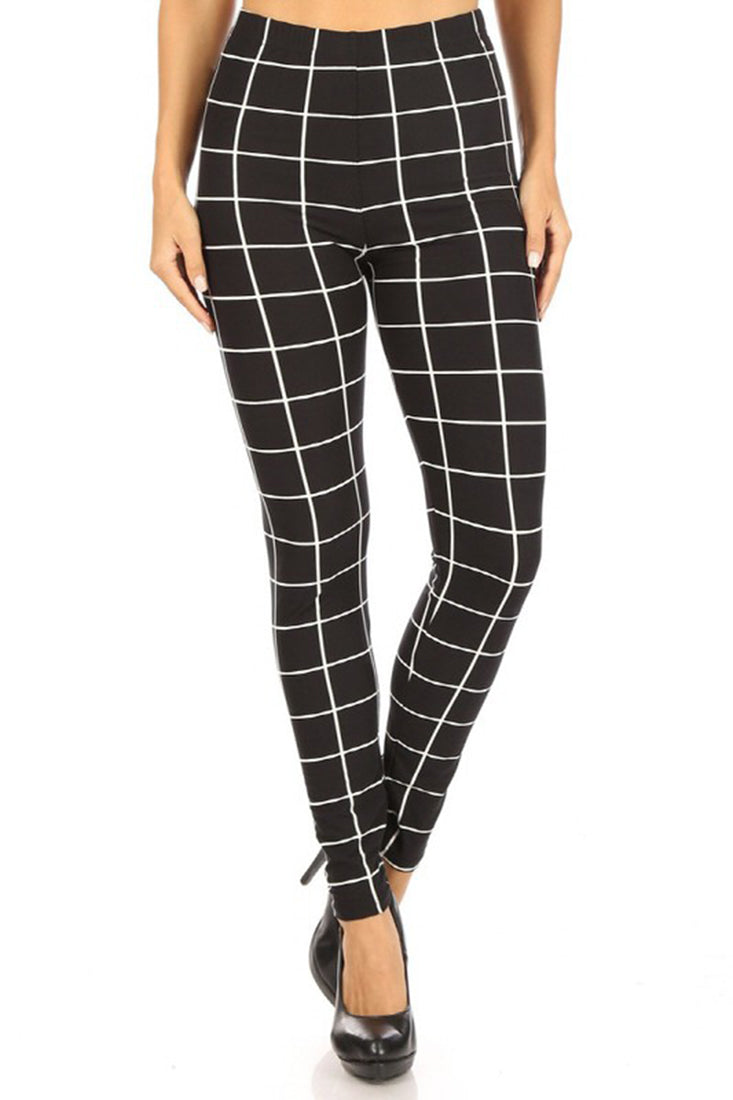 Niobe Clothing Black White Windowpane Check Leggings - Leggings p_leggings