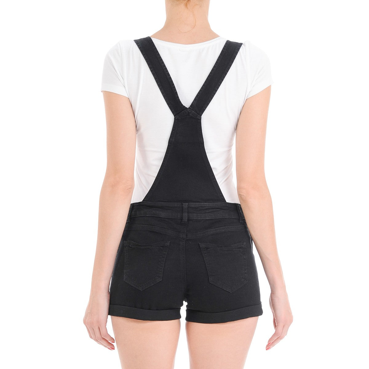 Wax Distressed Denim Shortalls - One-Pieces f_dresses
