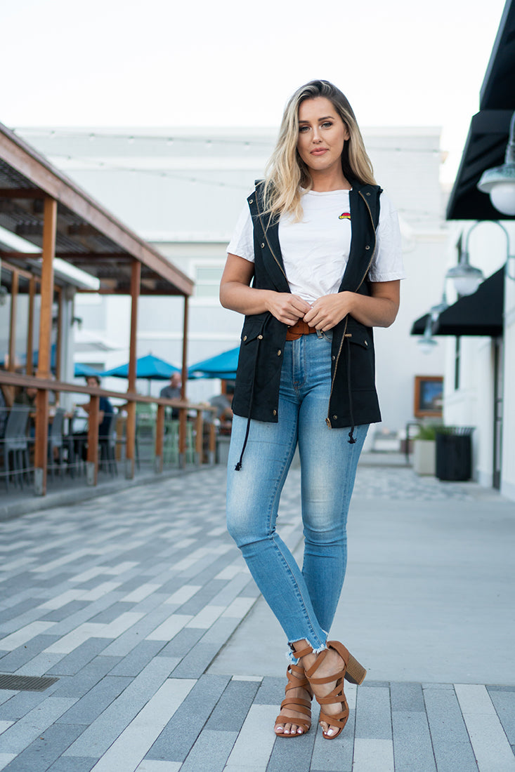 Zenana Sleeveless Utility Hoodie Military Vest - Vests sb_outerwear