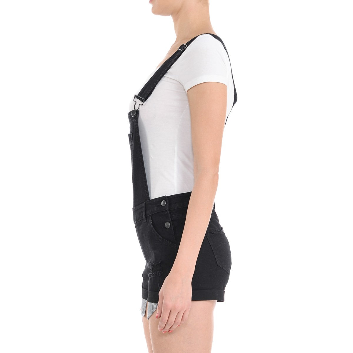 Wax Distressed Denim Shortalls - One-Pieces f_dresses