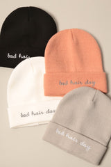 "Bad Hair Day" Embroidery Solid Cuffed Beanie