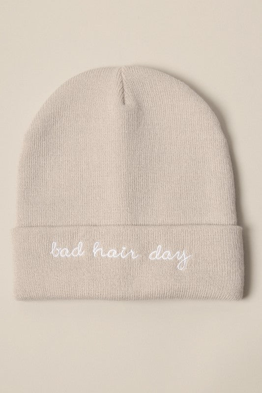"Bad Hair Day" Embroidery Solid Cuffed Beanie