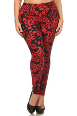 Niobe Clothing Red Baroque Me Design Plus Size Leggings - leggings