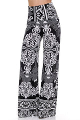Niobe Clothing High Waist Foldover Boho Palazzo Pants (Black White) - pants