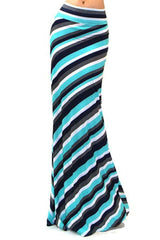 Niobe Clothing Turquoise Multi Stripes Maxi Skirt - Skirts