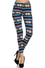 Niobe Clothing Blue Multicolor Snowflake Graphic Print Lined Leggings - leggings