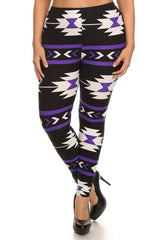 Niobe Clothing Purple Aztec Design Plus Size Leggings - leggings