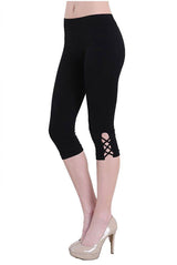 Nikibiki Black Cross Stitch Seamless Smooth Crop Leggings in Black - leggings
