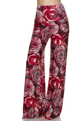 Niobe Clothing High Waist Fold Over Wide Leg Gaucho Palazzo Pants (Crimson Rose) - pants