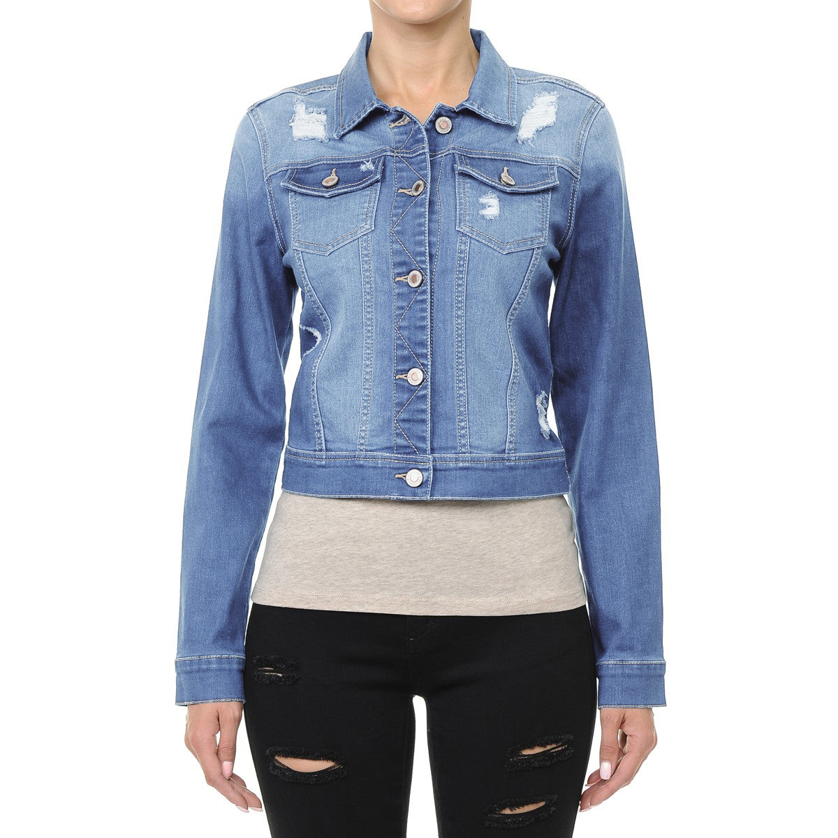 Wax Classic Crop Vintage Distressed Denim Jacket - Sport Jackets f_outerwear