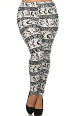 Niobe Clothing Plus Size Fashion Tribal Leggings (Black/White) - leggings