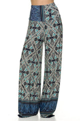 Niobe Clothing High Waist Foldover Boho Palazzo Pants (Blue Multicolor) - pants