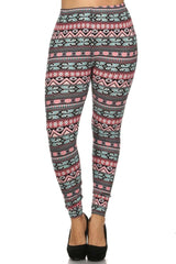 Niobe Clothing Pink Blue Aztec Design Plus Size Leggings - leggings