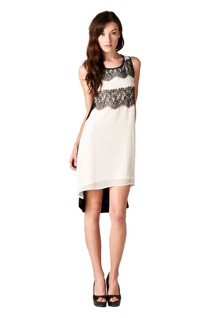 Sleeveless Laced Colorblocked Hi Lo Lined Mini Dress dress- Niobe Clothing
