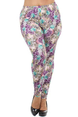 Niobe Clothing Purple Leopard Floral Design Plus Size Leggings - leggings