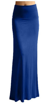 Azules Solid Banded Waist Foldover Maxi Skirt - Skirts