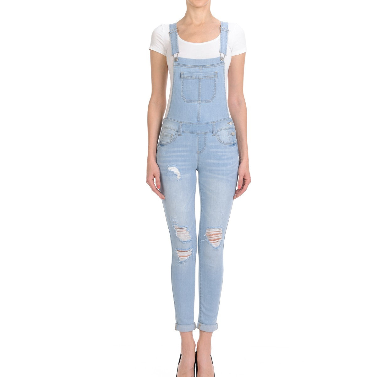 Wax Distressed Denim Overalls - One-Pieces f_dresses