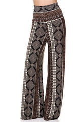 Niobe Clothing High Waist Foldover Boho Palazzo Pants (Black Mocha) - pants