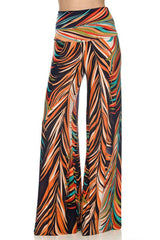 Niobe Clothing High Waist Fold Over Wide Leg Gaucho Palazzo Pants (Tropical Orange) - pants