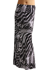 Niobe Clothing Animal Print Striped Full Length Banded Waist Foldover Maxi Skirt (Zebra) - Skirts