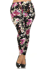 Niobe Clothing Black Rose Design Plus Size Leggings - leggings
