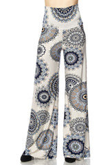 Niobe Clothing High Waist Fold Over Wide Leg Palazzo Pants (Cream Geo) - pants