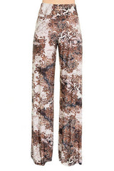Niobe Clothing High Waist Fold Over Wide Leg Palazzo Pants (Brown Vintage) - pants