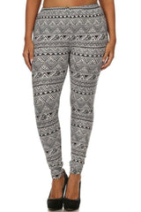 Niobe Clothing Black Cream Tribal Design Plus Size Leggings - leggings