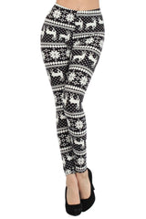 Niobe Clothing Black White Reindeers Graphic Print Lined Leggings - leggings