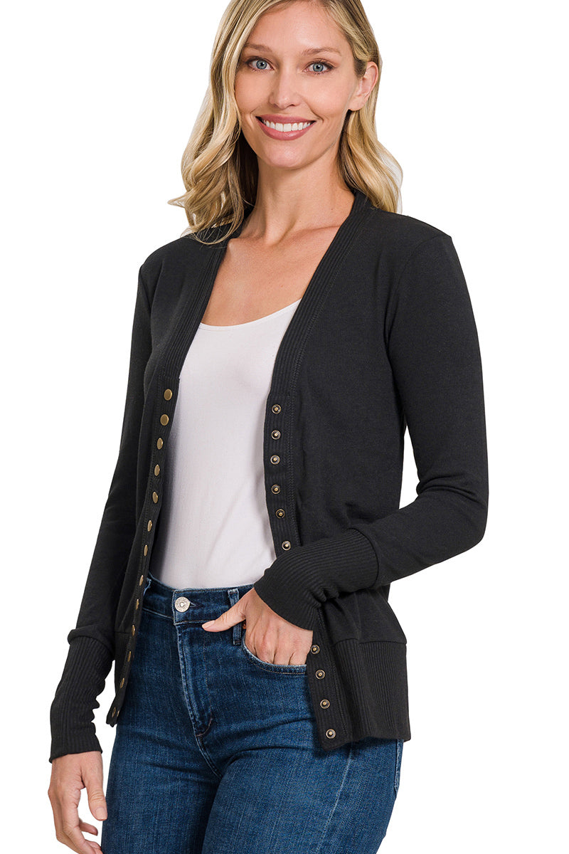 Zenana Snap Button Long Sleeve Sweater Cardigan - Cardigans sb_outerwear