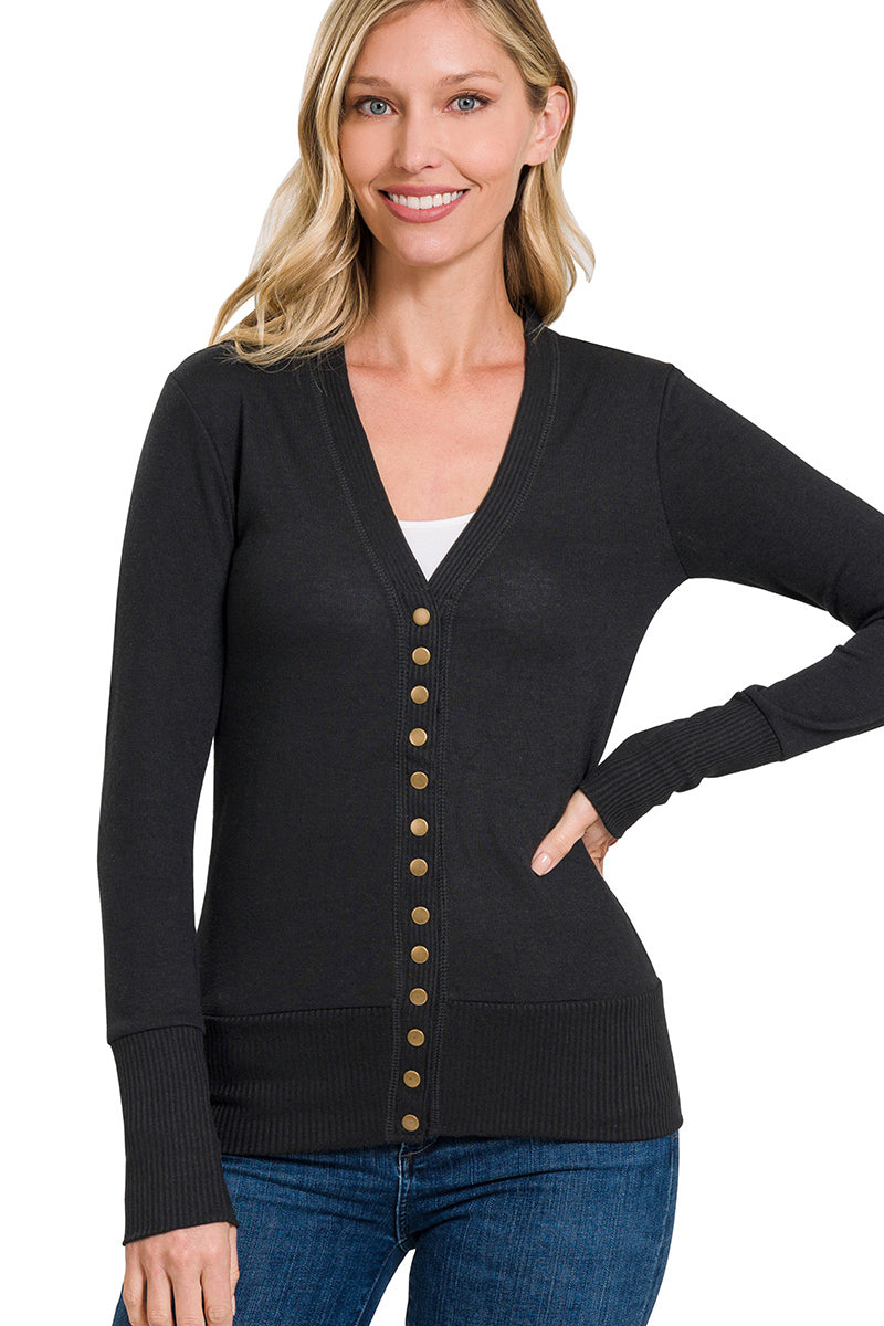 Zenana Snap Button Long Sleeve Sweater Cardigan - Cardigans sb_outerwear