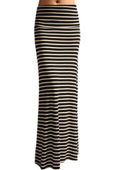 Niobe Clothing Black and Ivory Striped Printed Maxi Skirt - Skirts