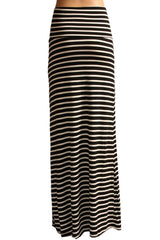 Niobe Clothing Black and Ivory Striped Printed Maxi Skirt - Skirts