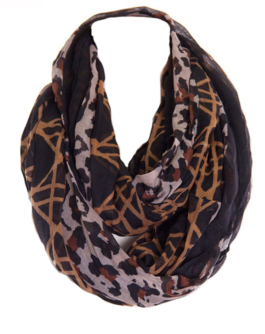 Niobe Clothing Lattice Animal Print Design Infinity Loop Scarf - Scarves