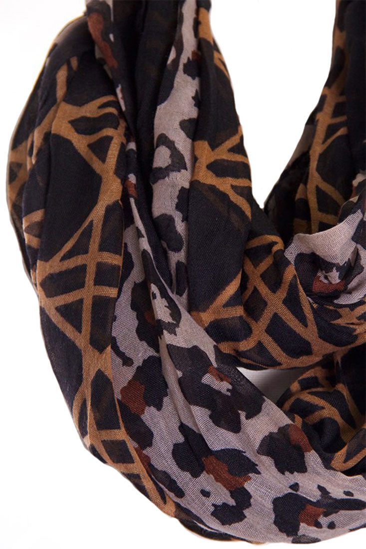 Niobe Clothing Lattice Animal Print Design Infinity Loop Scarf - Scarves